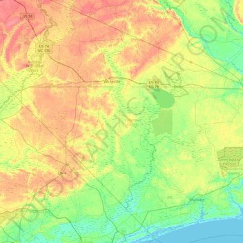 Columbus County topographic map, elevation, terrain