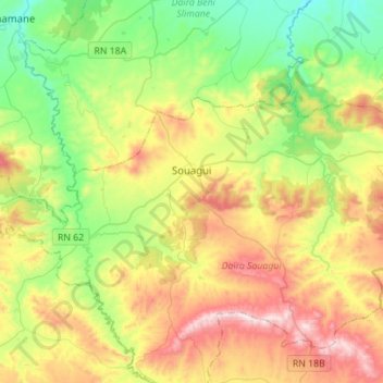 Souagui topographic map, elevation, terrain