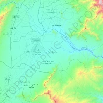 Bagram topographic map, elevation, terrain