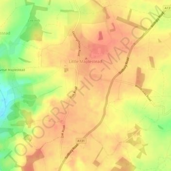 Little Maplestead topographic map, elevation, terrain