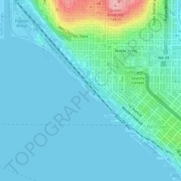 Myrtle Edwards Park topographic map, elevation, terrain