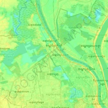 Khan Prek Pnov topographic map, elevation, terrain