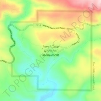 Jewel Cave National Monument topographic map, elevation, terrain
