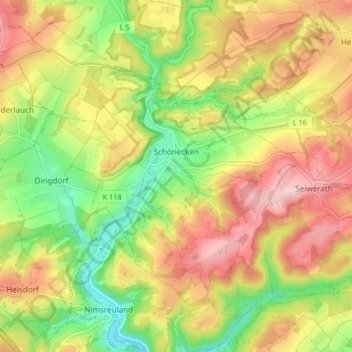 Schönecken topographic map, elevation, terrain