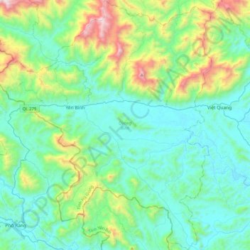 Quang Bình District topographic map, elevation, terrain