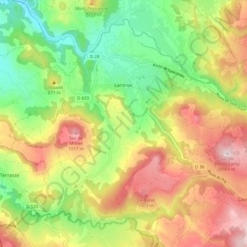 Lantriac topographic map, elevation, terrain