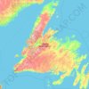 Island of Newfoundland topographic map, elevation, terrain