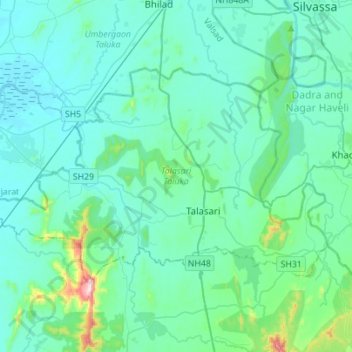 Talasari Taluka topographic map, elevation, terrain