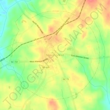 Mount Gilead topographic map, elevation, terrain