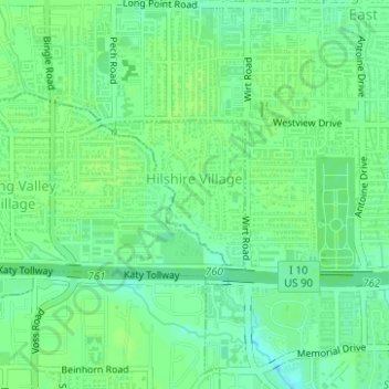 Hilshire Village topographic map, elevation, terrain