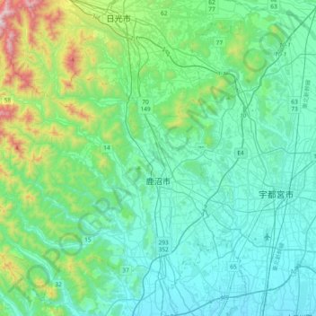 Kanuma topographic map, elevation, terrain