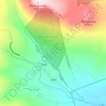 Moydamlaght topographic map, elevation, terrain