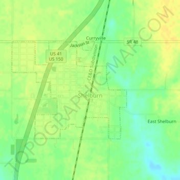 Shelburn topographic map, elevation, terrain