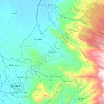 Sironko topographic map, elevation, terrain