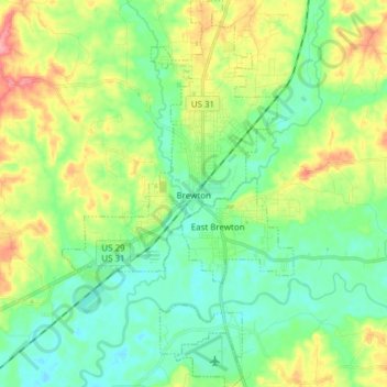 Brewton topographic map, elevation, terrain