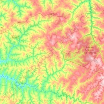 Tuneiras do Oeste topographic map, elevation, terrain