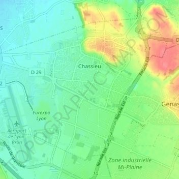 Chassieu topographic map, elevation, terrain