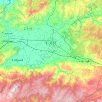 Düzce topographic map, elevation, terrain