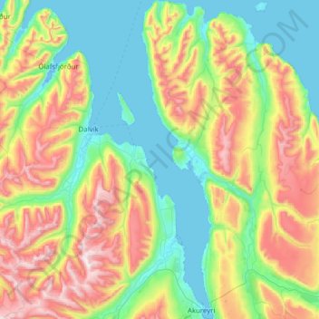 Eyjafjörður topographic map, elevation, terrain