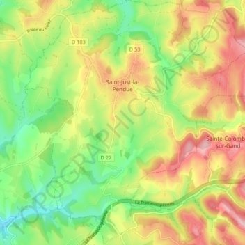 Saint-Just-la-Pendue topographic map, elevation, terrain