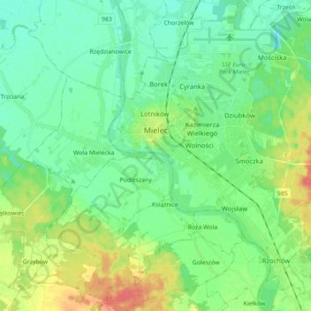 Mielec topographic map, elevation, terrain
