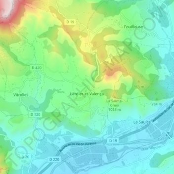 Lardier-et-Valença topographic map, elevation, terrain