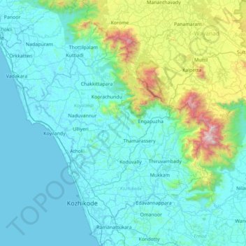 Kozhikode district topographic map, elevation, terrain