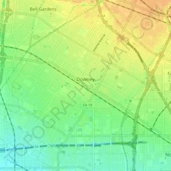 Downey topographic map, elevation, terrain