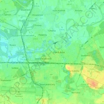 Pardubice topographic map, elevation, terrain