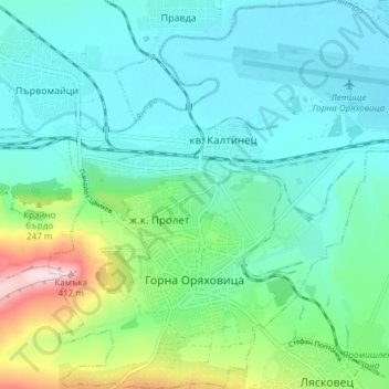 Gorna Oryahovitsa topographic map, elevation, terrain