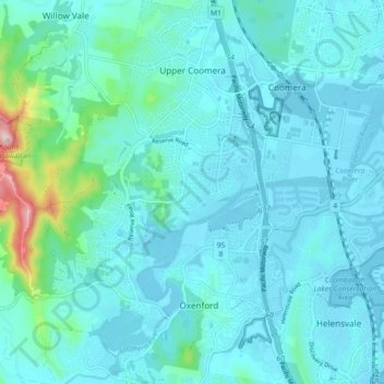 Upper Coomera topographic map, elevation, terrain