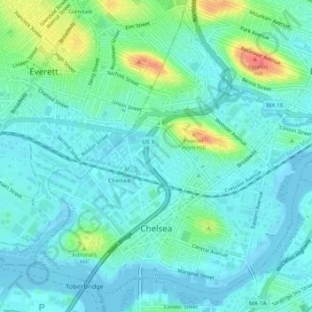 Chelsea topographic map, elevation, terrain