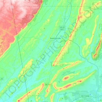 Chattooga County topographic map, elevation, terrain