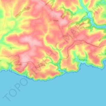 Polperro topographic map, elevation, terrain