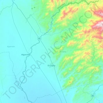 El Copey topographic map, elevation, terrain