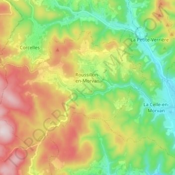 Roussillon-en-Morvan topographic map, elevation, terrain