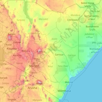 Kenya topographic map, elevation, terrain