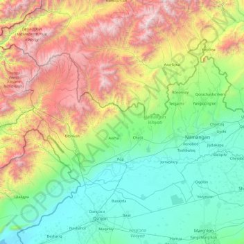 Namangan Region topographic map, elevation, terrain