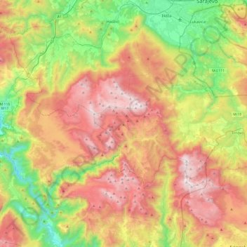 Bjelašnica topographic map, elevation, terrain