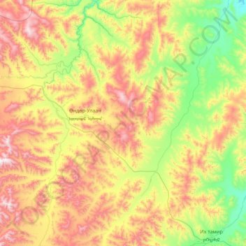 Öndör-Ulaan topographic map, elevation, terrain