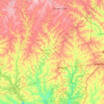 Abbeville County topographic map, elevation, terrain