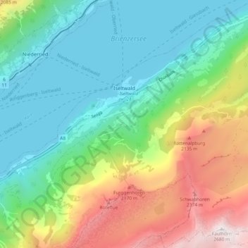 Iseltwald topographic map, elevation, terrain