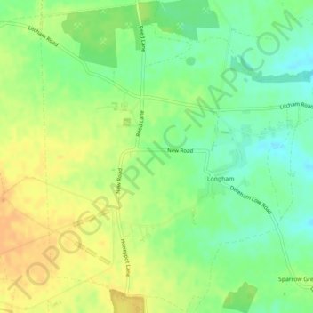 Longham topographic map, elevation, terrain