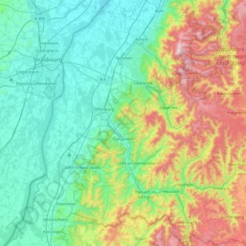 Arrondissement de l'Ortenau topographic map, elevation, terrain