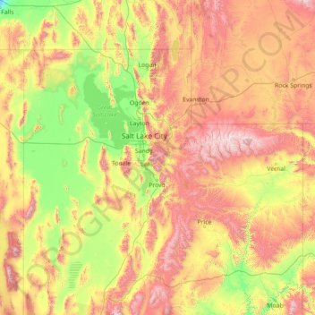 Wasatch Range topographic map, elevation, terrain