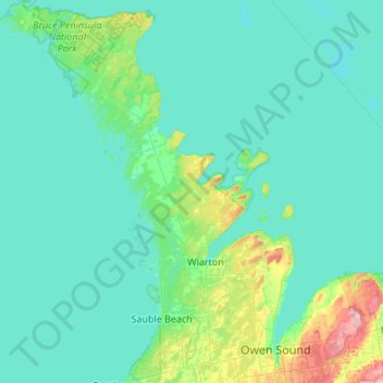 Bruce Peninsula topographic map, elevation, terrain