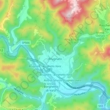 Brugnato topographic map, elevation, terrain