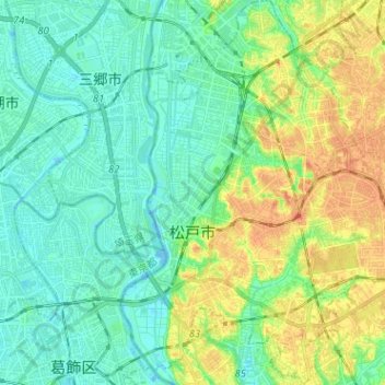 松戸市 topographic map, elevation, terrain