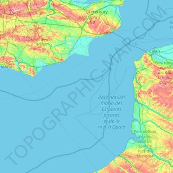 Strait of Dover topographic map, elevation, terrain