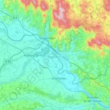 Landkreis Deggendorf topographic map, elevation, terrain